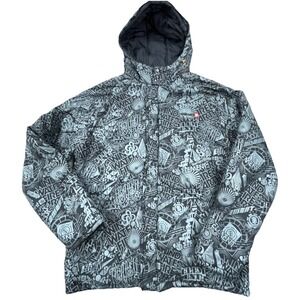 Vintage Y2K Element Jacket Men Medium Black Puffer Coat Skate All Over Print AOP